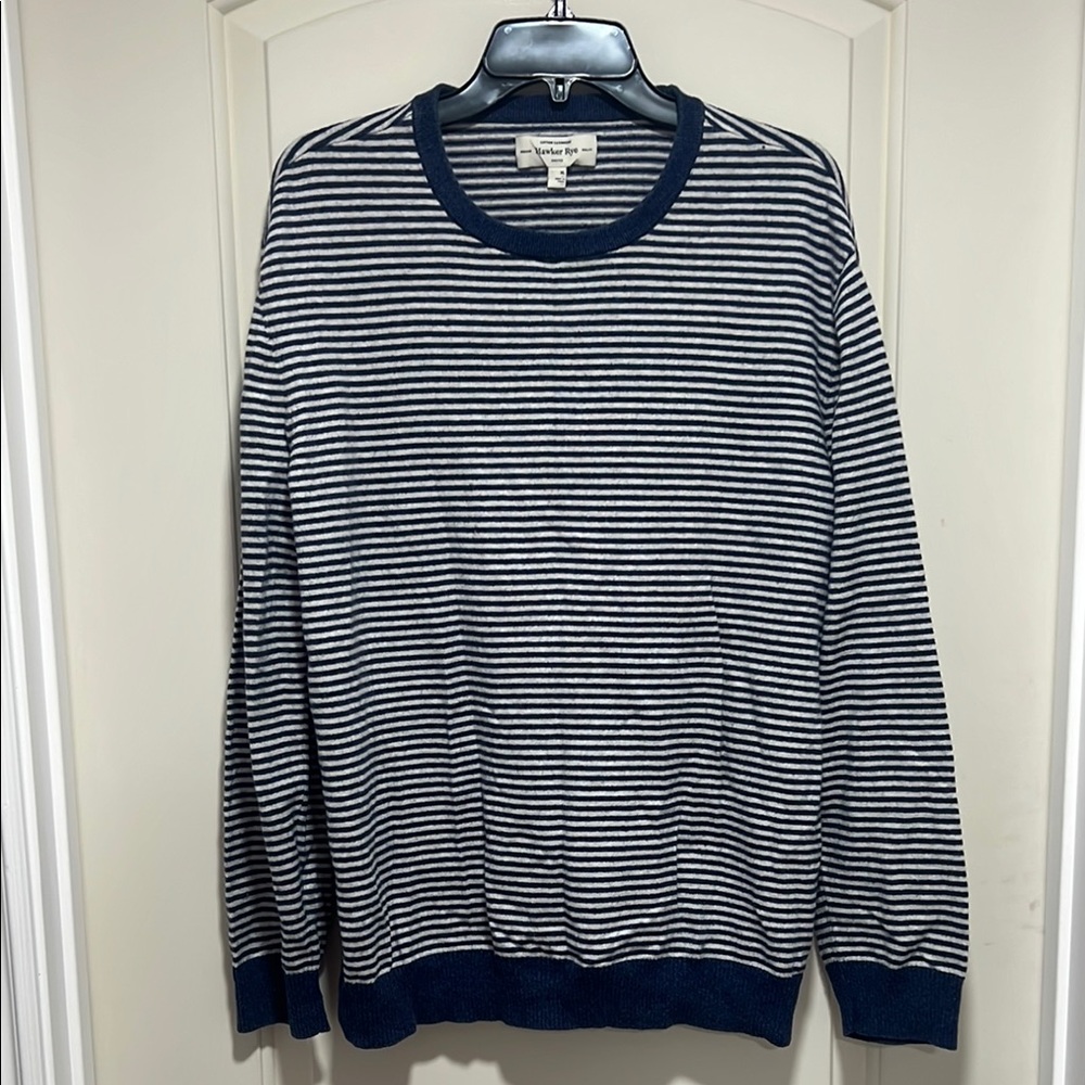 Hawker Rye Cotton Cashmere Men's Striped Sweater - Navy and White Size XL